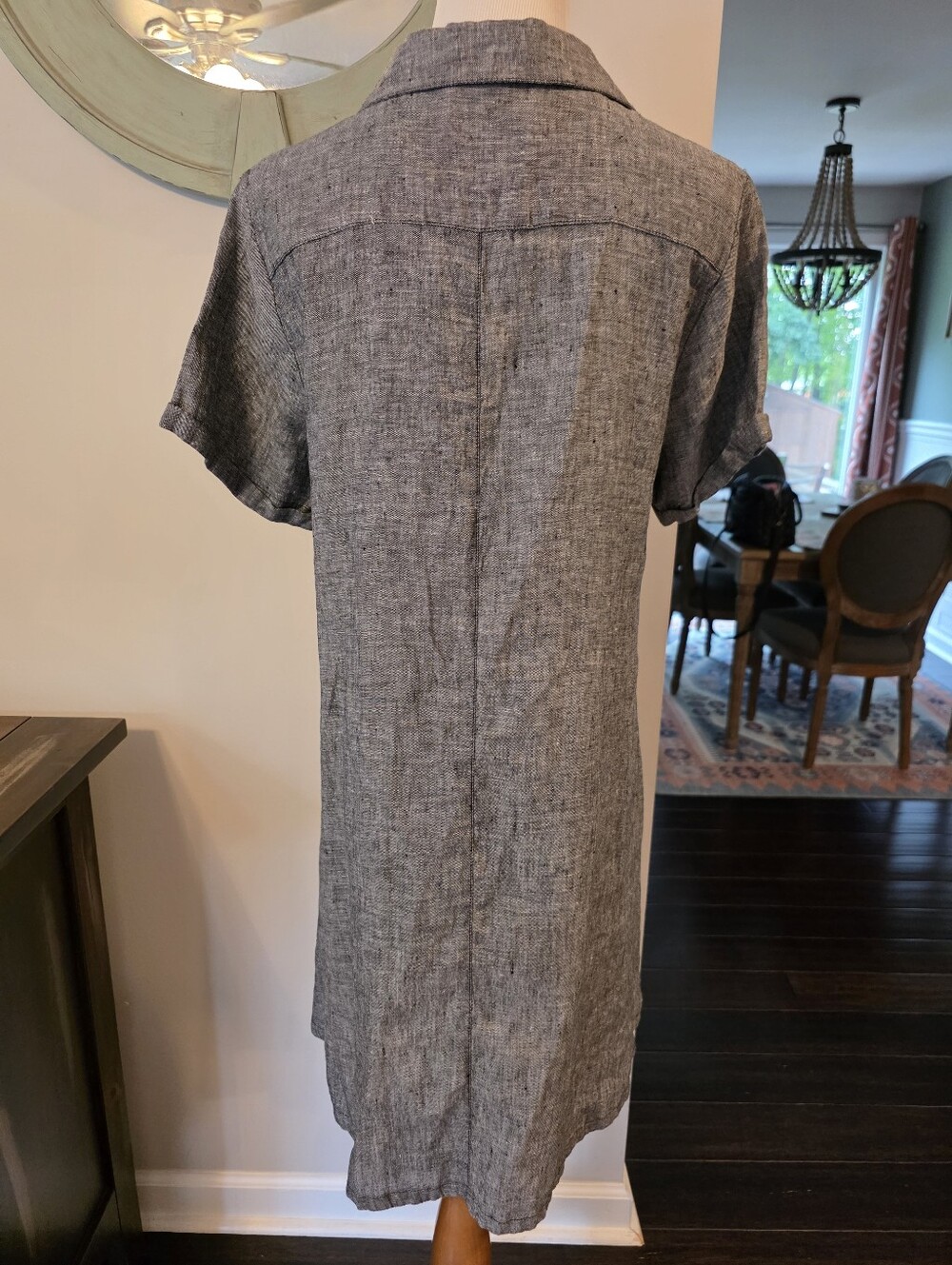 Tahari Size Large 100% Linen Short Sleeve Button Down Shirt Dress Pockets Casual - Picture 6 of 10